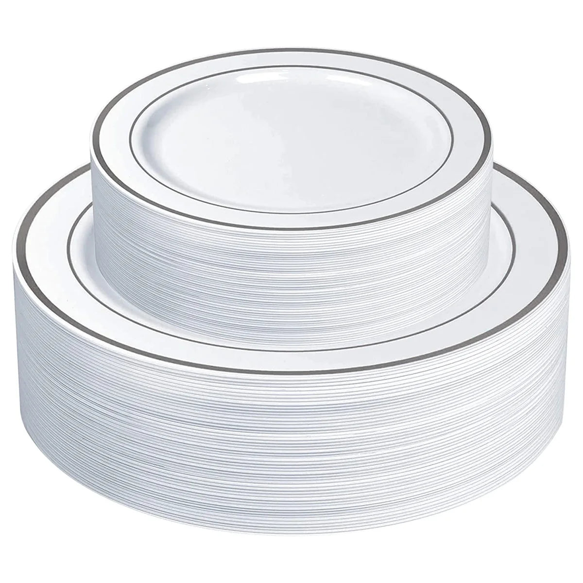 25/10PCS Silver Plastic Plates-Disposable Plastic Plates with Silver Rim- Wedding Party Plates Dinner Plates /Salad Plates