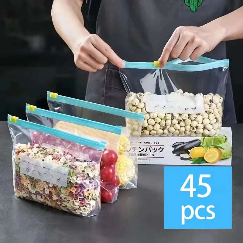 Zipper seal bag; Reusable fridge bag with zipper lock; Food storage bag for preservation and sealing; Kitchen storage bag