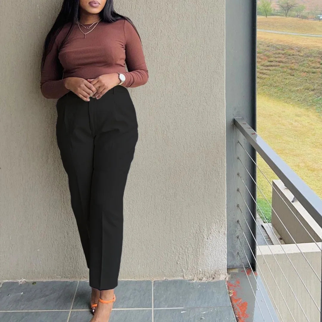 Work Pants for Women Office Elegant High Waisted Belt Waisted Straight Ankle Length Fashion Female Formal Business Bottoms Pants