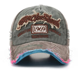 1969 vintage washed vintage letter embroidered perforated duckbill cap for men and women sun shading baseball cap