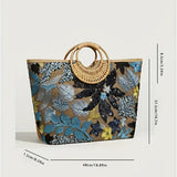 Women's Tote Bag Bead Flower Round Hand Weave Capacity Large Tote Bag Beach Bag