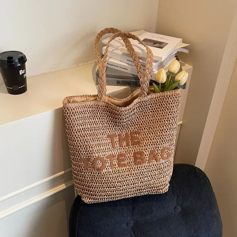 2025 Woven Large Tote Bag for Women, Fashion Shoulder Bag Casual Handbag, Stylish Beach Bag Spacious Designer Purse Trendy