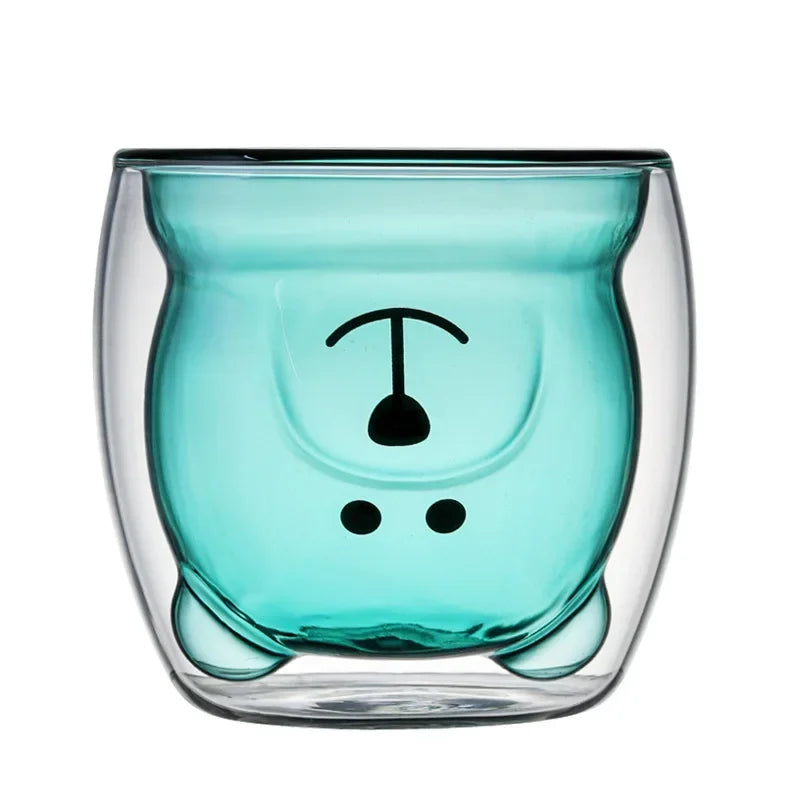 Creative glass mug Transparent Double Walls Glass mug Cartoon Bear Coffee Mug Milk Juice Cute Cup Christmas mug for Girlfriend