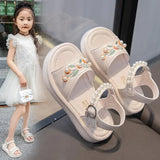 Girls' Sandals 2025 Summer New Fashion Kids Embroidered Princess Shoes for vacation Children's Anti Slip Beach Shoes with Pearl