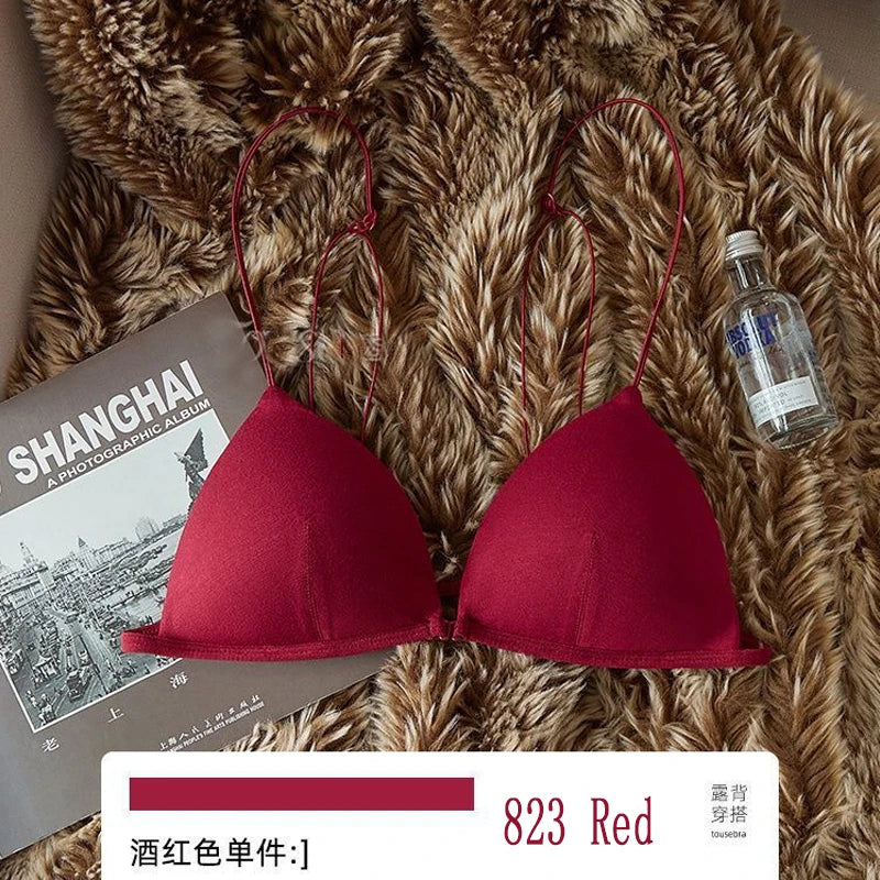 Women's underbra without underwire, thin and small bra for women, with a sexy front buckle and a beautiful back