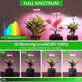 LED Grow Light Full Spectrum Plant Lamp Adjustable Dimmable Growing Lamp LED Hydroponics Lamp with Timer for Indoor Plants Light