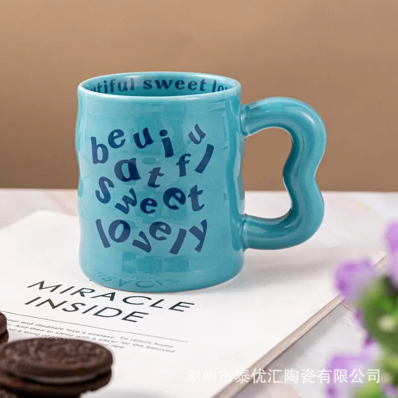 Cartoon english ceramic mug mug mug male and female student couple water mug coffee mug valentine's day gift