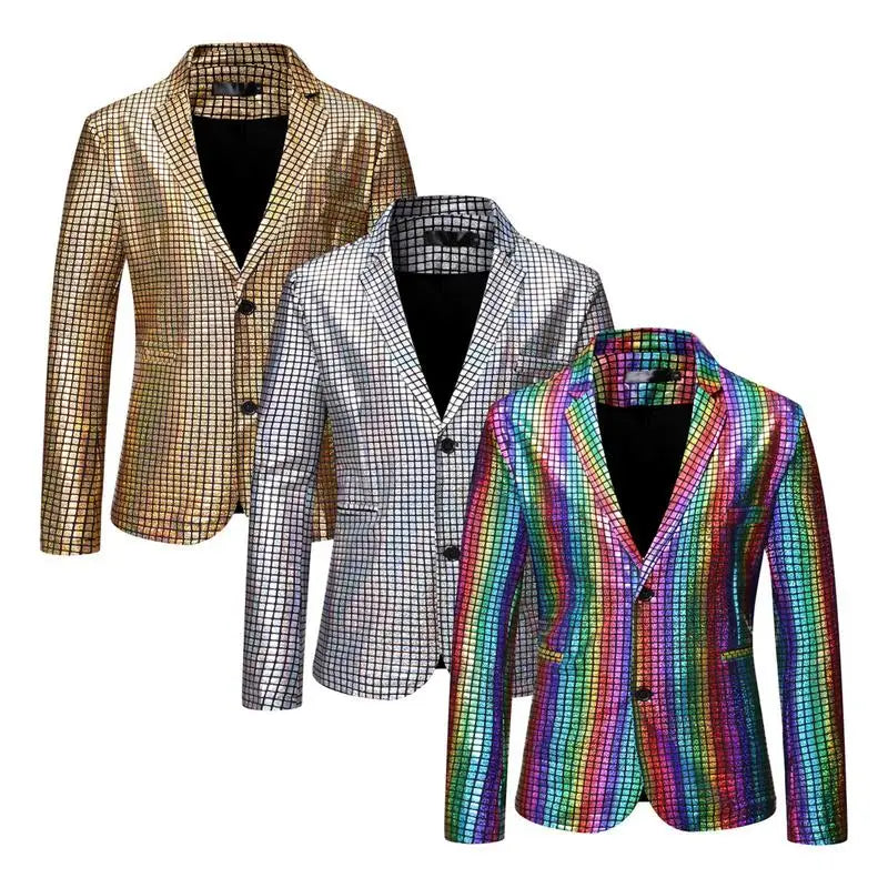 Sequins Blazers Shiny Sequins Suit Jacket Halloween Outfits Two Button Blazer Tuxedo Disco Glitter Party Blazer For Men Dinner