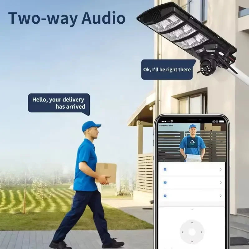 Smart All-in-One 300W Solar Street Light CCTV camer Waterproof LED 60W ABS Body Path Garden Road Battery Powered DC Supply