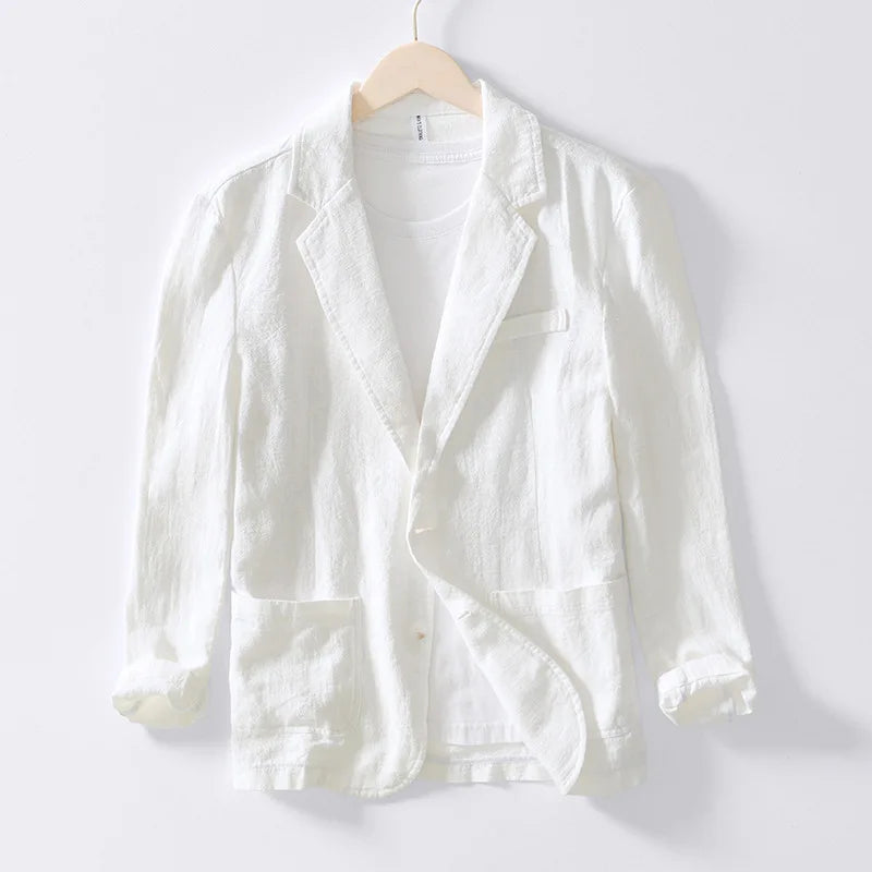 2023 Men Blazer Jacket Spring Autumn Solid Slim Casual Business Breathable Tops Cotton Linen Suit High Quality Coat Male Clothes