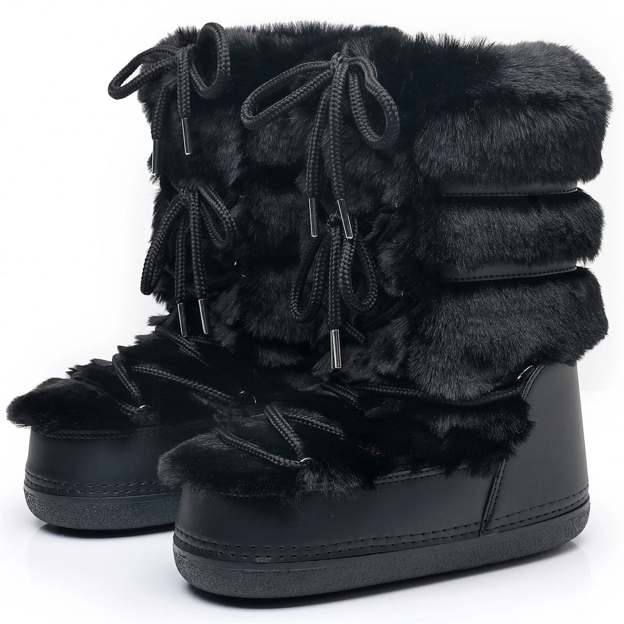 y2k Black Fur Boots for Women Snow Boots 2025 Winter Faux Fur Boots Fluffy Fuzzy Furry Faux Fur Boots Waterproof Mid-calf Boots