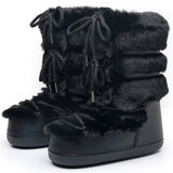 y2k Black Fur Boots for Women Snow Boots 2025 Winter Faux Fur Boots Fluffy Fuzzy Furry Faux Fur Boots Waterproof Mid-calf Boots