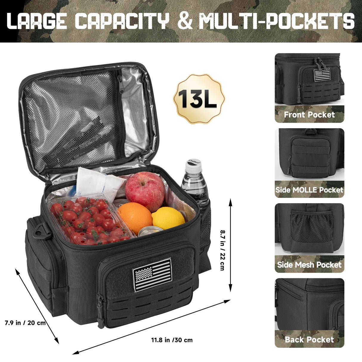 Tactical Thermal Cooler Bag Outdoor Heavy Duty Lunch Box Work Leakproof Insulated Durable Lunch Bag for Men Meal Camping Picnic