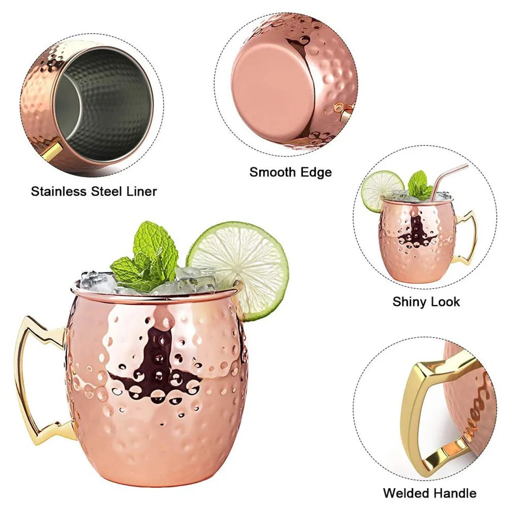 1-3pcs 550ml Hammered Copper Plated Moscow Mule Mug Beer Cup Coffee Cup Mug Copper Plated Canecas Mug Travel Mug Champagne Party