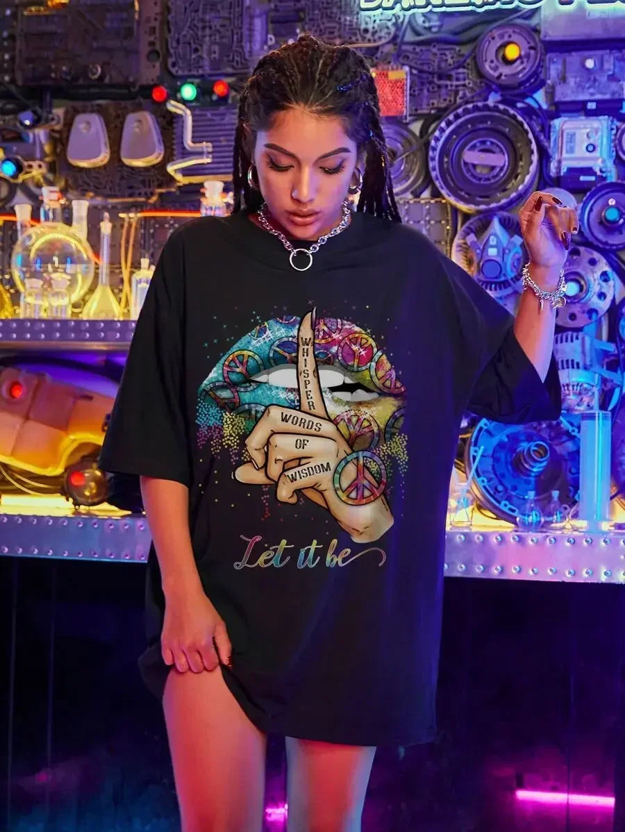 Women T-Shirts Let It Be Whisper Words of Wisdom Street Print New Tee Comfortable Personality Tee Clothes Oversized Tops