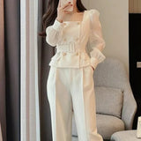 Women's 2 Pant Set White Two Pieces Sets Pants for Woman Wide Leg Party Trousers Suits Blazer and Outfits Classy Clothes