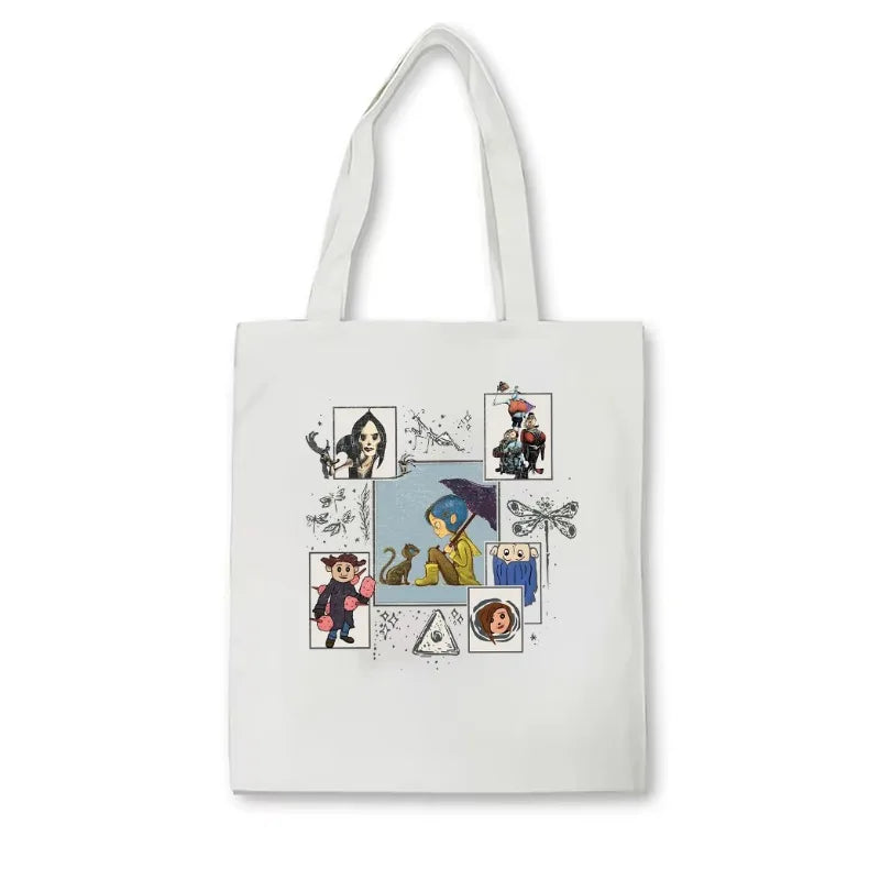 Coraline Movie Tote Bag Halloween Canvas Bag Horror Movie Fantasy Shoulder Bag Film Tote Bag Coraline Cartoon Character Tote Bag