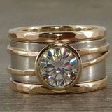 Personalized fashion new heavy industry wide-face inlaid zircon two-color electroplated men's and women's rings
