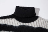 Men Clothing High street hip-hop loose jacquard turtleneck sweater contrast color pullover sweater for men and women
