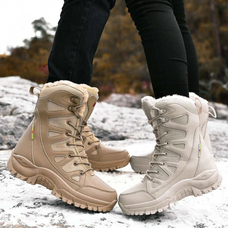 New Warm Plush Snow Boots Lace Up High Top Men's Boots Waterproof Winter Outdoor Boots Anti-Slip Army Work Boots Desert Boots