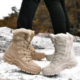 New Warm Plush Snow Boots Lace Up High Top Men's Boots Waterproof Winter Outdoor Boots Anti-Slip Army Work Boots Desert Boots