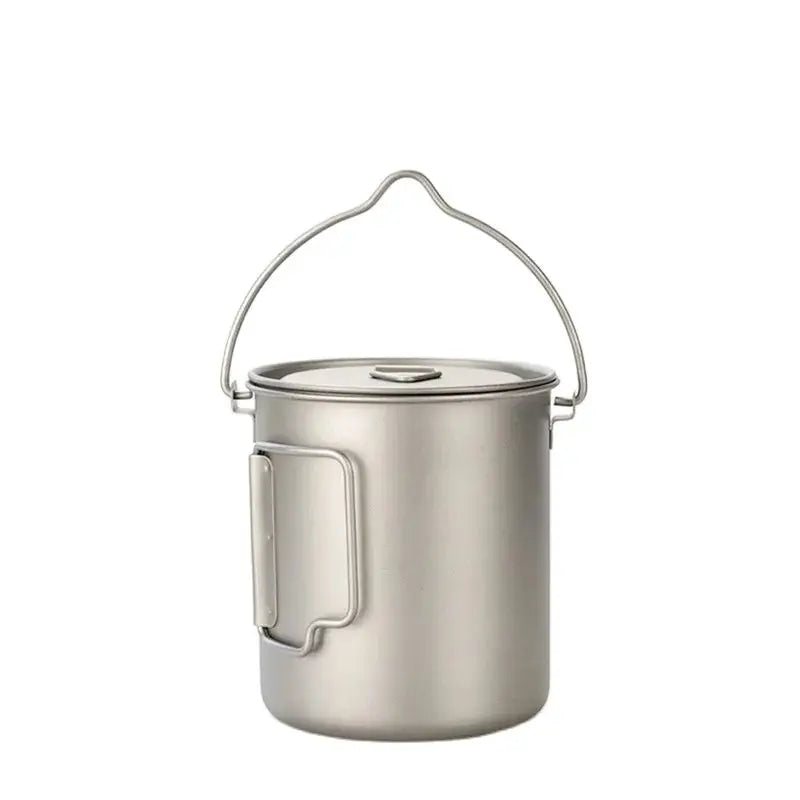 Outdoor Picnic Titanium Cooking Pot 750ml 900ml Hanging Handle Portable Camping Pot