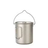 Outdoor Picnic Titanium Cooking Pot 750ml 900ml Hanging Handle Portable Camping Pot