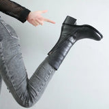 Footwear Black Shoes For Women Half High Ladies Boots Round Toe Work Mid Calf Waterproof Korean Style And Low Price Offer Goth