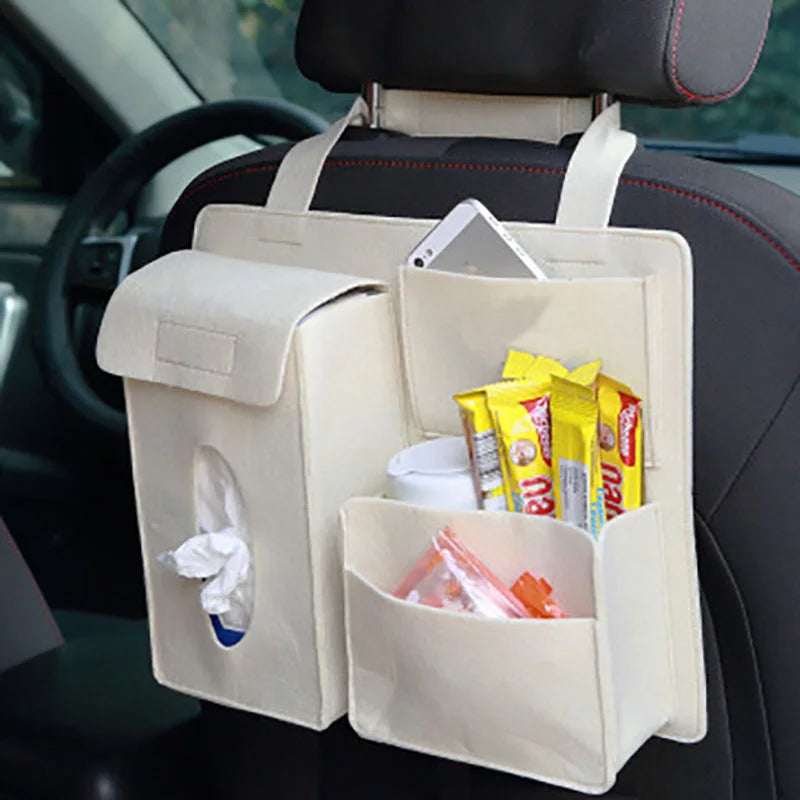 Car Back Seat Storage Bag Organizer Hanging Bag Box Paper Towel Phone Storage Felt Bag Trash Can Organizer Car Accessories