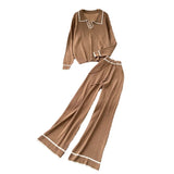 Pant Set Women Two Piece Sets Full Sleeve Turn Down Collar Tops Wide Leg Long Pants Y2k Streetwear Work High Waist Autumn Winter