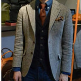 1Pieces Blazer for Men Herringbone Jacket Business Office Coat Winter Warm Wool Suit Lapel Single Breasted Clothes