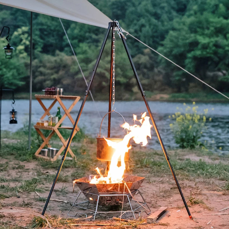 Camping Bonfire Tripod, Portable Outdoor Picnic, Cooking Pot, Hanging Triangle Stand Rack