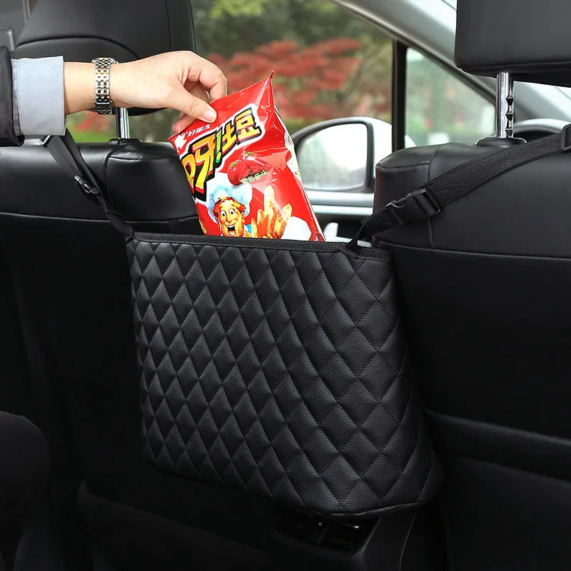 Universal Car Storage Organizer Bag Between Seats Hanger Storage Box Leather Trash Can Dustbin Phone Pocket Auto Accessories