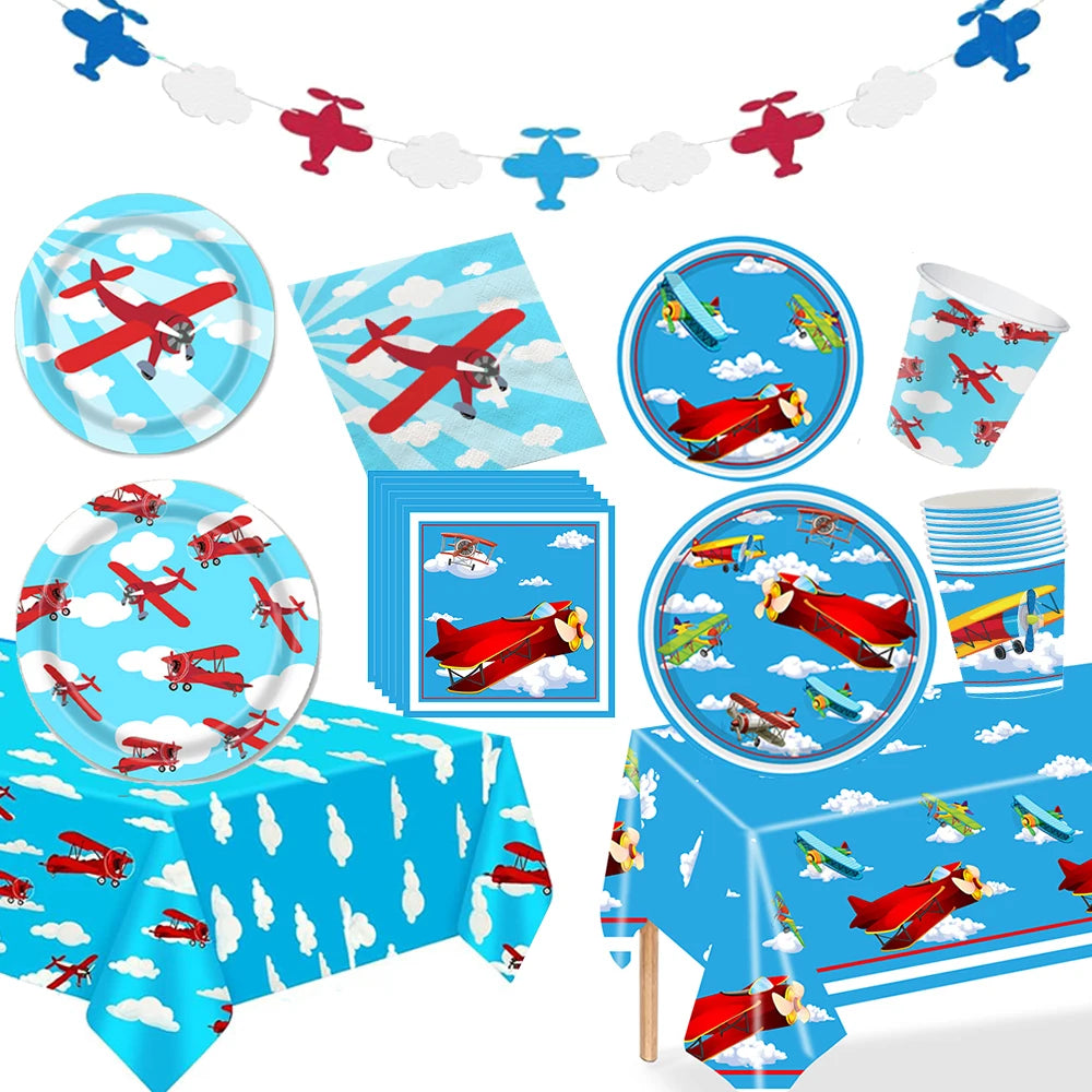 Fighter Plates Airplane Birthday Party Decor Plane Plates Blue Sky Plates Two Fly Paper Plates Napkins Party Supplies for Boys
