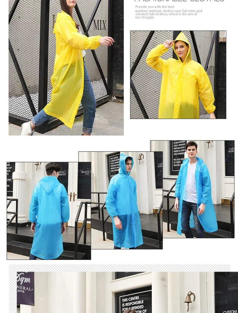 Waterproof Outdoor Rain Gear Unisex Long Transparent Reusable Raincoat Jacket for Men and Women Cycling Hiking