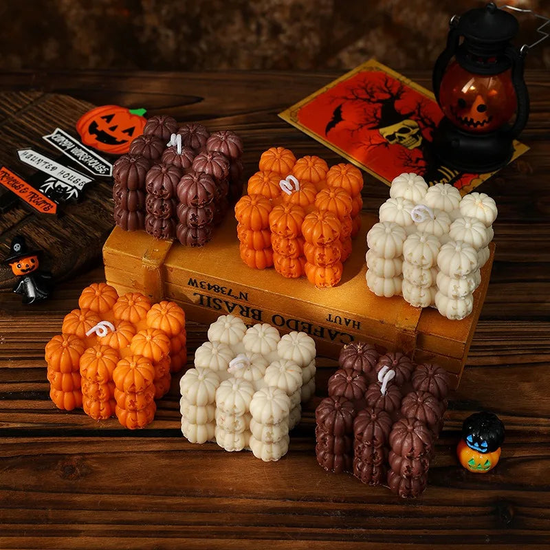 Creative Halloween Orange Beige Pumpkin Aromatherapy Candles Pumpkin Handmade Shaped Candles Halloween Home Decoration Gift