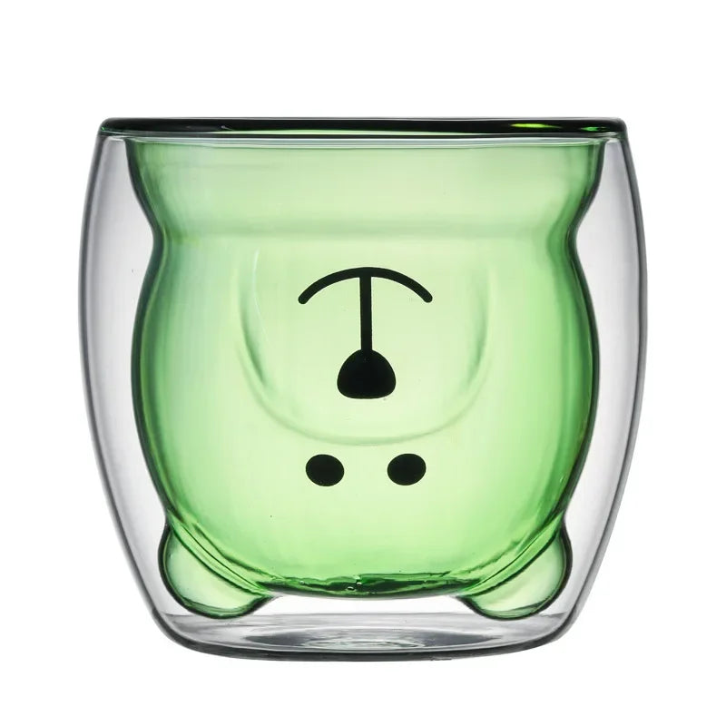 Creative glass mug Transparent Double Walls Glass mug Cartoon Bear Coffee Mug Milk Juice Cute Cup Christmas mug for Girlfriend