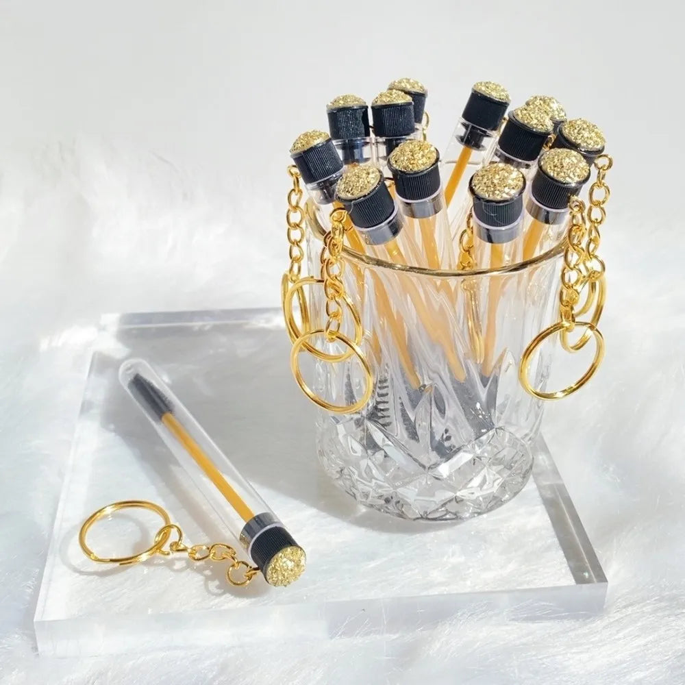 10pcs Disposable Eyelash Brush With Tube Applicator Eyelash Extension Makeup Brush With Keychain Gold Keychain Silver Keychain