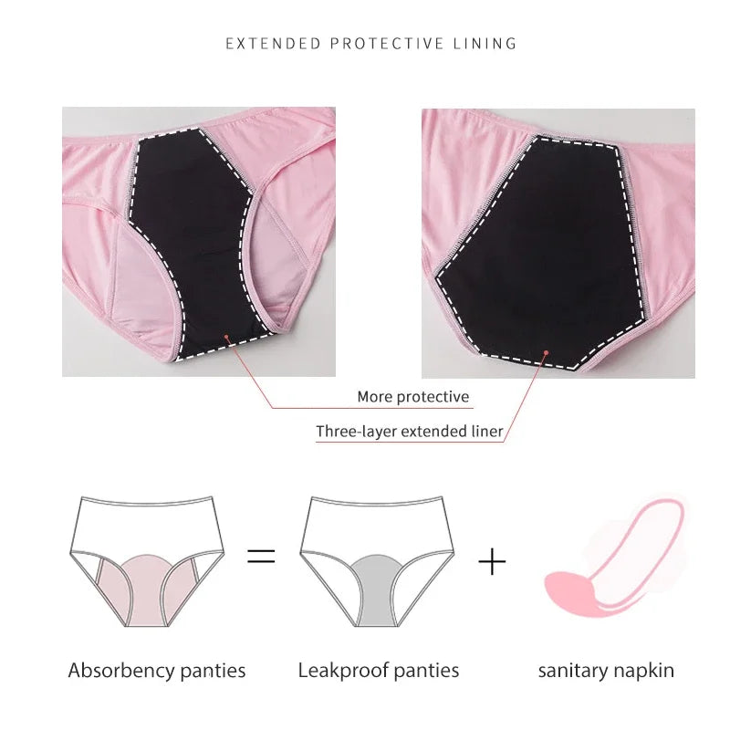 Women's Menstrual Panties Pink Girls' Physiological Hygiene Underwear 4 Layers Heavy Duty Absorbent Leak Proof Underwear