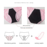 Women's Menstrual Panties Pink Girls' Physiological Hygiene Underwear 4 Layers Heavy Duty Absorbent Leak Proof Underwear
