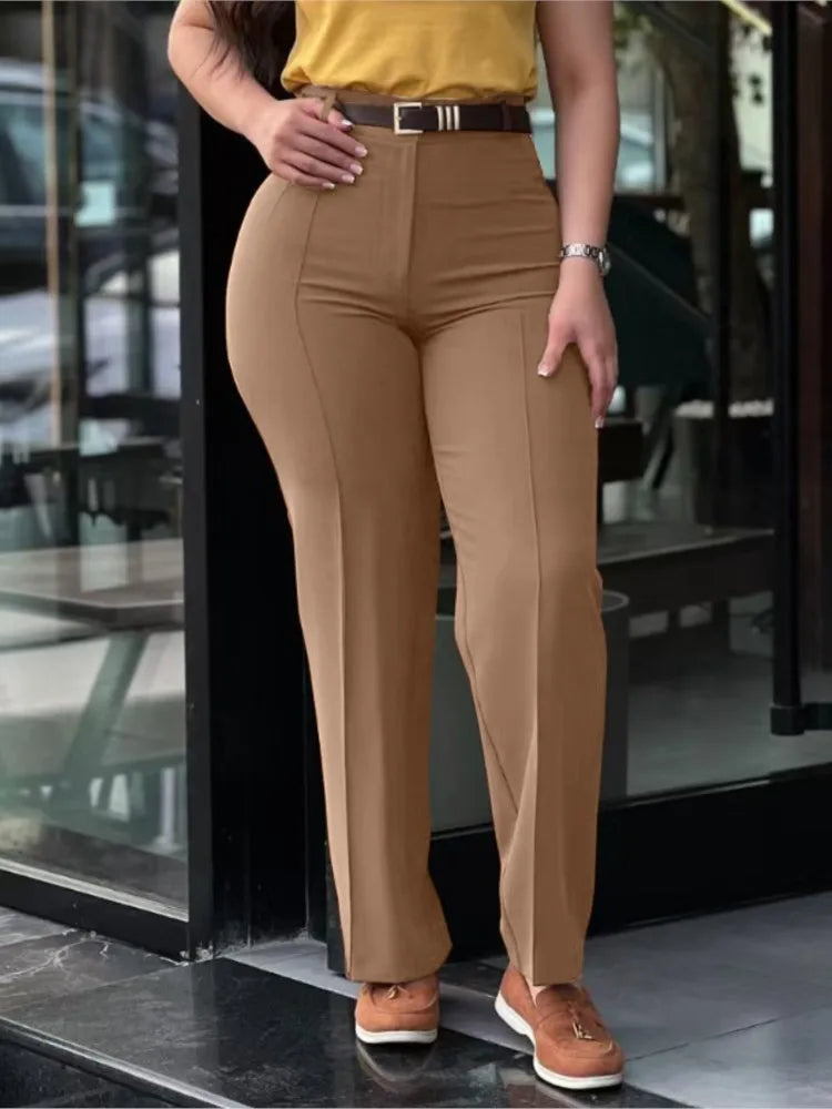 Women's Pants Spring Autumn High Waist Straight Leg Work Pants New Fashion  Solid Long Pants Slim Fit Elegant Pants Female