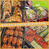 1pc Folding Outdoor Camping Stainless Steel BBQ Rack With Removable Handle Grilling Basket Barbeque Griller Cooking Tools