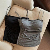 Sleeveless Tees Tank Tops For Women Camisole Vest Cropped Top Slim Fit Solid Color Spaghetti Strap Built In Bra Women Clothes