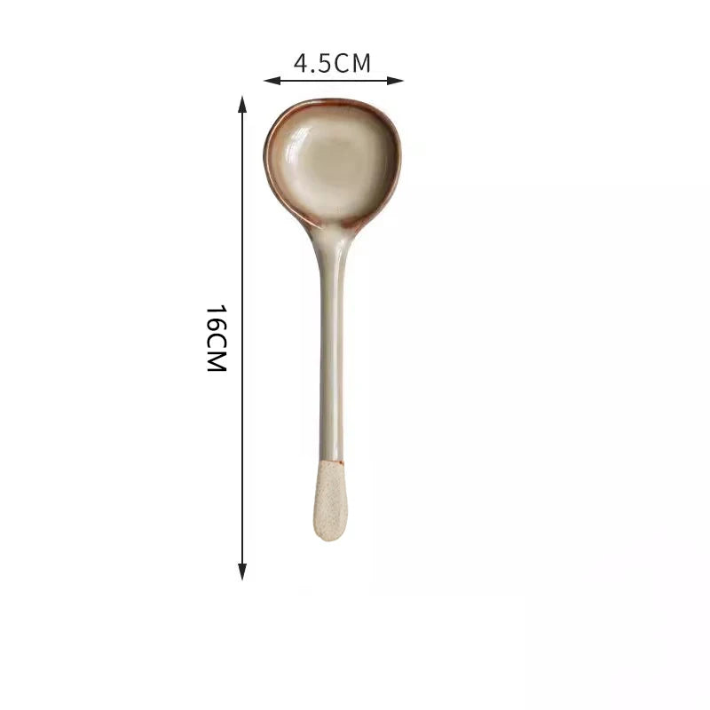 Japanese Coarse Pottery Spoon Household High Appearance Level Small Spoon Long Handle Coffee Cup Spoon Soup Spoon Porridge Spoon