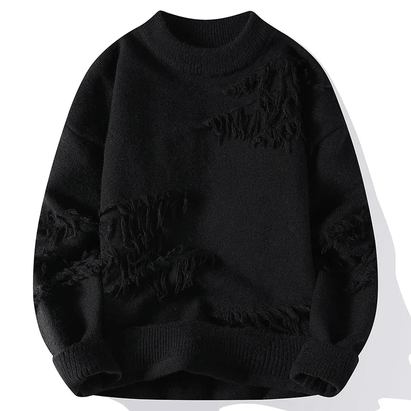 Autumn Winter y2k Sweater Men Retro Hole Fringed Loose Versatile Sweater For Men And Women Knitting Pullovers Sweater Streetwear