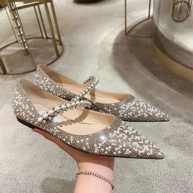 Bridesmaids Banquet Heels For Women 2025 New Skinny With Bride Wedding Shoes Dress Pearl Crystal Annual Meeting Single Shoes