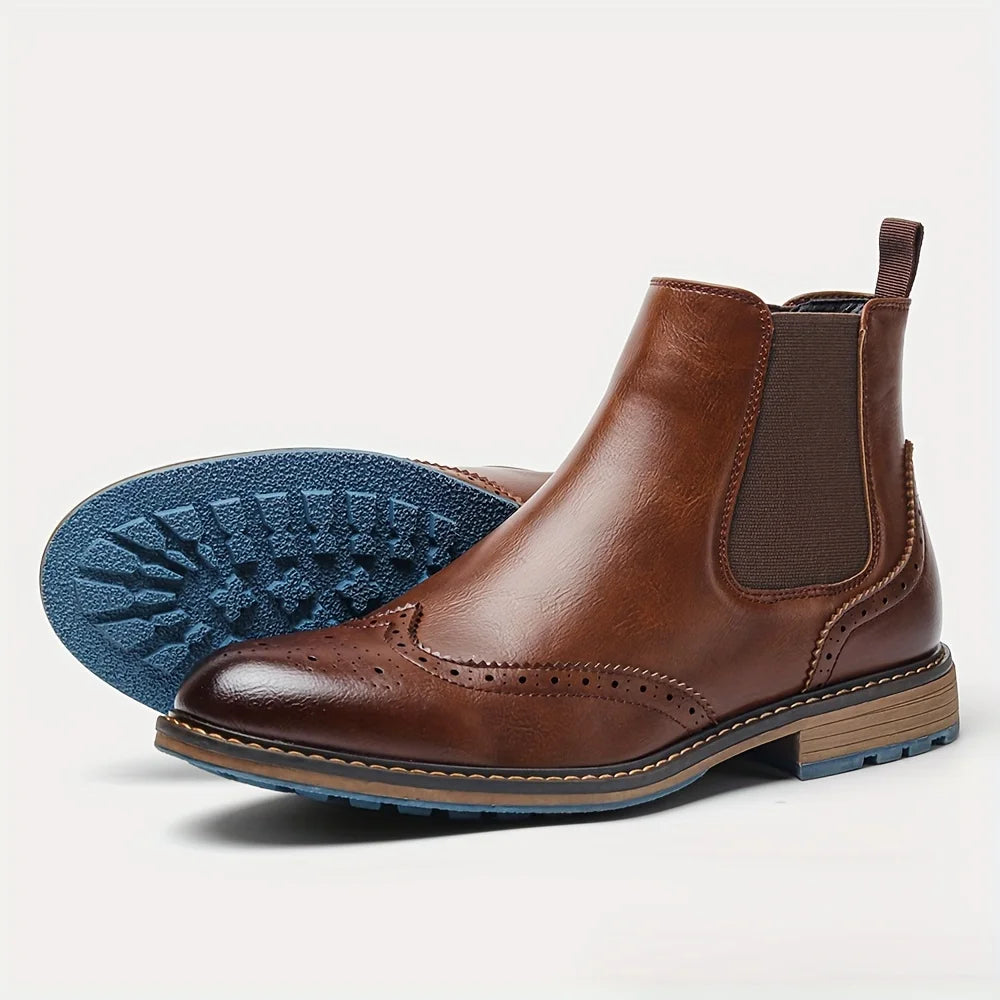 Men Chelsea Boots Fashion Retro Men Leather Boots Brogue Ankle Boots