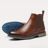 Men Chelsea Boots Fashion Retro Men Leather Boots Brogue Ankle Boots