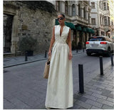 Women's Dress Sleeveless V-Neck Casual Waist-Fitted Zipper