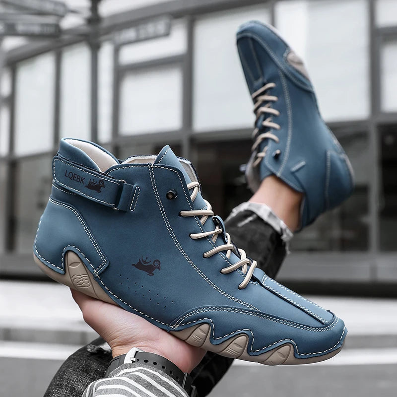 Boots for Men Casual High Top Sneakers Soft Sole Fashion Mens Slip-On Leather Driving Walking Shoes Comfort Luxury Ankle Boots